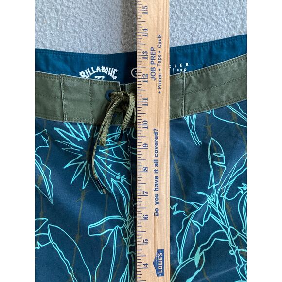 Billabong Swim Trunks 38 Hawaiian Floral Drawstring Recycler Pro Blue Shorts - Picture 11 of 13